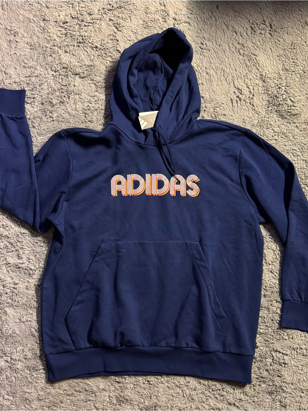 adidas Navy Blue Hoodie with Striped Logo